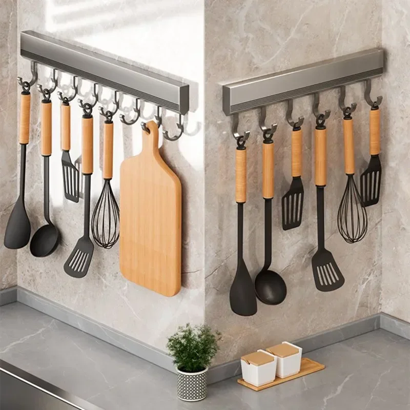Kitchen Gadgets Rack - Aluminum Alloy Hooks Rack Wall Mounted