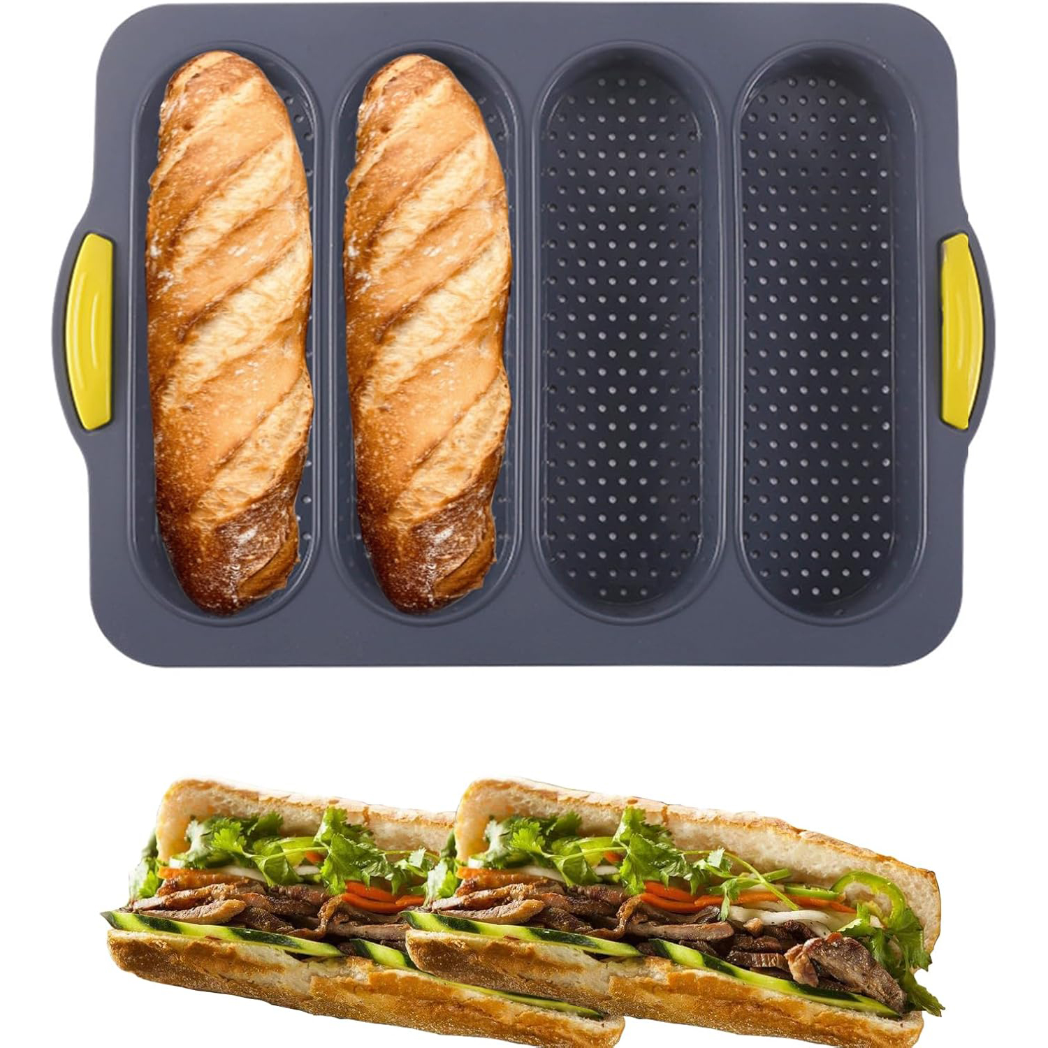 Quality Kitchen Gadgets - 4-cavity Silicone Bread Loaf Pan Hamburger