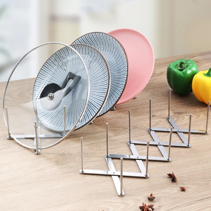 Kitchen Gadgets Holder - Foldable Stainless Steel Pot Lid Organizer