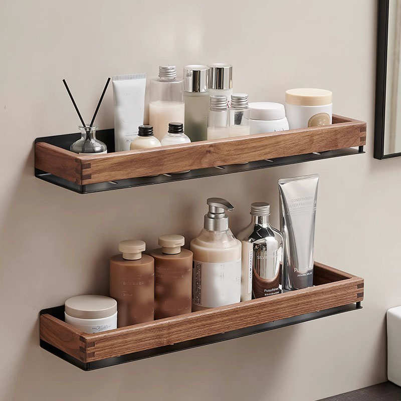 Kitchen Gadgets Rack - Wood Bathroom Shelves Wall Mounted Storage